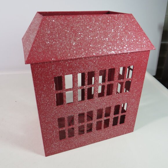 Thick Red Metal House Glittered Luminary Candle Holder White Barn Candle Co - Picture 3 of 13